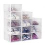 amzdeal Cajas de Zapatos Plásticas 12 Pcs – Organizador de Zapatos Transparente, Apilable y Impermeable, Caja de Almacenamiento Plegable, Ahorra Espacio, Zapateros para Hombres y Mujeres 33×23×14cm