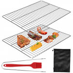 E-More Parrilla para Barbacoa, Paquete de 2 Parrillas de Cocina de Acero Inoxidable para Parrilla de Barbacoa con Soporte de Red para Parrilla, Cepillo y Bolsa de Almacenamiento para jardín, Camping