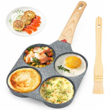 TAOPE Sartén Tortitas, Sartén Huevos Poche de 4 Agujeros Sartén Antiadherente de Aluminio, Mini Sartén Tortitas con Cepillo de Aceite para Cocinas de Inducción Desayuno Hamburguesas Panqueques – Negro