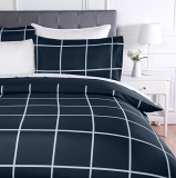 Amazon Basics – Juego de funda nórdica de microfibra ligera de microfibra, 135 x 200 cm, Azul marino a cuadros (Navy Simple Plaid)