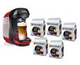 Bosch Hogar TAS1003 TASSIMO Happy Cafetera de cápsulas, 1400 W, color rojo y negro y TASSIMO L’Or Café Lungo Profondo – 5 paquetes de 16 cápsulas: Total 80 unidades