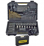 Stanley STA7205-XJ – Juego de Brocas (Taladro, Albañilería, Metal, Madera) Acero inoxidable, Negro, 100 Piezas