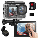 4K 60FPS Cámara Deportiva con 64GB Tarjeta SD, 131FT Cámara Acuática de Pantalla Táctil, 24MP HD Pregrabación Cámara de Video, WiFi Cámara con Control Remoto 2x1350mAh Baterías,Multi Accesorios