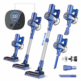 HiKiNS 6 IN 1 Aspiradora sin Cable, 300W/28Kpa Aspiradoras Escoba Potente con Pantalla LED y Nuevo Motor, 45 Minutos de Autonomía, 1L, Batería Extraíble, para Alfombras, Suelos y Pelo de Mascotas