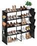 Zapatero de 4 niveles, color negro, zapatero con 6 bolsillos laterales, armario abierto para zapatos para 20-24 pares de zapatos para armario, pasillo, dormitorio, entrada 87,88 x 27,94 x 72,13 cm