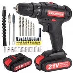 Taladro Atornillador 21V con 2 Baterías, AMAZINGTEK Destornillador Eléctrico (2 Baterías de Litio 1500mAh, 35N.m Par Máx, 2 Velocidades, Selección de 25 + 1, 10mm Portabroca y 34pcs Kits Accesorios)