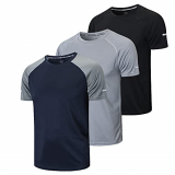 frueo 3 Piezas Camiseta Deporte Hombre Camisetas Running Hombre de Secado Rápido Ropa Gimnasio Camisetas Manga Corta Hombre(5286) Black Grey Navy-L