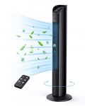 TECHVILLA Ventilador de Torre con Control Remoto, Ventilador Torre Silencioso 75 ° Oscilación Automático Luz de Fondo y 12H Timer, 3 Velocidades, Ventilador de Pie para Dormitorio y Oficina