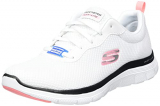 Skechers Flex Appeal 4.0 Brilliant View, Zapatillas Mujer, White Mesh/Black/Pink Trim, 39 EU