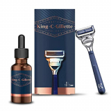 King C. Gillette Máquina de Afeitar para Cuello con Hojas de Acero Inoxidable + 1 Cuchilla de Recambio + Aceite para Barba Infusionado con Ingredientes Naturales, Regalos Originales para Hombre
