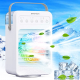 ZASTION Aire acondicionado portátil, Enfriador de Aire con 4 velocidades de aire, Aires Acondicionados Móviles con LEDs Colores, 90° Oscilación,6 Modos 650ml para dormitorio/oficina