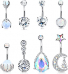 CASSIECA 14G Anillos del ombligo de acero inoxidable Anillos del vientre para las mujeres Cráneo Mano CZ Anillo del ombligo Barbell Body Piercing Joyería