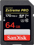 SanDisk Extreme PRO – Tarjeta de Memoria SDXC de 64 GB, hasta 170 MB/s, UHS-I, Class 10, U3,V30