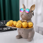 SOBW Estatua de resina con forma de perro con forma de bulldog fresco, decoración de mesa, escultura de moda, escultura de Candy Dish, caja de almacenamiento con bandeja extraíble