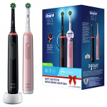 Oral-B PRO 3 Cepillos de Dientes Eléctricos (Pack de 2) con Mangos Recargables, Tecnología Braun y 2 Cabezales de Recambio y Control de Presión, 3900 N, – Rosa/Negro