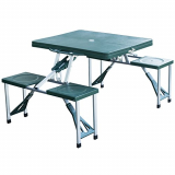 Outsunny Mesa Maleta de Camping Plegable Portátil 4 Asientos y Agujero Sombrilla Estructura Aluminio Playa Picnic 84.5×64.5x66cm (Verde)
