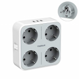 TESSAN Enchufes USB, Enchufes de 4 Vías con 3 USB (3A), Adaptador de Enchufe 7 en 1 con Enchufe Múltiple Cargador USB, Enchufe USB Enchufe Pared USB Teléfono Portátil, Ladron Enchufes USB Gris