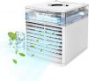 VOLUEX Mini Enfriador de Aire, Mini Acondicionador de Aire Móvil, 4 en 1 Purificador Humidificador Aromaterapia Luz Nocturna, 7 Colores Luces 3 Velocidades, Trabajo y Hogar
