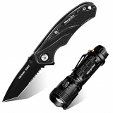 morpilot Navaja y Linterna Set, Cuchillo Supervivencia, Navaja Caza Pesca 85mm, Acero Inoxidble, Linterna LED de 5 Modos, 500LM, Impermeable IPX4, Portátil (NAVAJA Y LINTERNA)