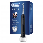 Oral-B Pro 3 3000 Cepillo Eléctrico de Dientes + 1 Mango con Sensor de Presión Visible, 1 Cabezal de Recambio, Negro y Blanco, Diseñado por Braun