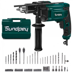Taladro Percutor,Sundpey Taladros de Impacto con cable 710w,2800 RPM,220V,Golpe/Perforación con Martillo Modo,80 piezas,Mango Giratorio 360°,Medidor Profundidad,Botón Velocidad Variable,Maletín