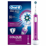 Oral-B PRO 600 CrossAction Cepillo de Dientes Eléctrico con Mango Recargable, Tecnología Braun y 1 Cabezal de Recambio – Morado