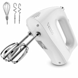 Batidora de Mano Vezzio Batidor Eléctrico 400W Batidor Eléctrico de Cocina, Batidor Eléctrico 5 Velocidades con Gancho Para Masa Accesorio Batidor de Acero Inoxidable Para Hornear Pasteles, Blanco