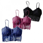 Rouped 3PCS Sujetador Mujer sin aro,Lenceria Mujer,Sujetador de Lace Camisola para Mujer,S-XL,Negro+Azul+Blanco+Rojo Vino+Beige Sujetador,RN01