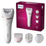 Philips Serie 8000 BRE735/00 Depiladora eléctrica, discos cerámicos, cabezal ancho, vello en una sola pasada, luz Opti-light, uso en seco y húmedo, 8 accesorios para piernas y cuerpo
