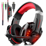 Auriculares Gaming PS4, Auriculares Cascos Gaming Micrófono con Reducción de Sonido y Control de Volumen Gaming Headset con Conector Jack 3.5mm y Luces led,Válidos para PC/Xbox One/Móvil (Red-2)