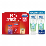 Durex Pack Lubricante a Base de Agua 100% Natural 2x100ml, y Pack Preservativos Sensitivo, 39 condones