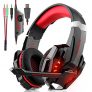 Auriculares Gaming PS4, Auriculares Cascos Gaming Micrófono con Reducción de Sonido y Control de Volumen Gaming Headset con Conector Jack 3.5mm y Luces led,Válidos para PC/Xbox One/Móvil (Red-2)