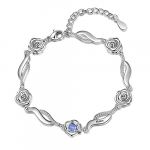 Albertband Pulsera Personalizada de Flores Rosas con 1-5 Nombres y Piedras Natales Simuladas Pulseras de dijes Ajustables de Plata para Mujeres Esposas Niñas día de San Valentín Navidad (1 name)