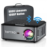 Proyector WiFi Bluetooth 1080P, 8000 Lúmenes TOPTRO Proyector 4K Soporte, Proyector 5G WiFi Full HD 1080P Nativo Soporte Ajuste Digital de 4D y Función de Zoom, Proyector LED Cine en Casa para movil