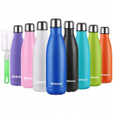 flintronic Botella Termica, 500ML Botella de Agua de Acero Inoxidable, Aislamiento de Vacío de Doble Pared, Botellas de Frío/Caliente Sin BPA & Eco Friendly, con 1 Portavasos y 1 Cepillo