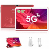 Tablet 10.1 Pulgadas Android 10.0 | Tableta 5G WiFi Ultrar-Rápido Quad-Core 1.6GHz 4GB RAM + 64GB ROM | Pantalla HD IPS | Cámara Dual | Bluetooth | MicroSD 128GB Type-C Google GMS (Red)