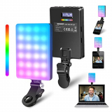 NEEWER RGB Luz Selfie con Clips para Teléfono/Ordenador Portátil, 66 LED de Alta Potencia, 2000mAh Recargable,CRI 97+,3 Modos de Luz, Foco Portátil Movil Luz para Video, Streaming y Videoconferencia