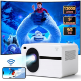 Proyector con 5G WiFi Bluetooth, Exterior/Interior Full HD Nativo 1080P Proyector Portátil Home Theatre Compatible con iPhone/Android/HDMI/USB/PS5/TV Stick/X-Box.