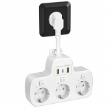 Ladron Enchufes con Interruptor, Regletas Enchufes Pared 3 Tomas Enchufe Multiple 3 Carga USB Alargador Enchufe Interruptor Independiente Multiplicador Enchufe Adaptador 0,1M Cable Corto,Blanco