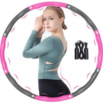 DUTISON Hula Hoop Fitness Adulto, 6-8 segmentos extraíble y de tamaño Ajustable para reducción de Peso/Fitness/Deporte con Mini Cinta métrica (Gris + Rosa + Saltar la Cuerda)