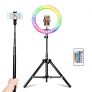 Vingtank Aro de Luz con Trípode, Anillo de luz RGB de 10.2 Pulgadas con Soportes para Teléfonos Móviles, 16 Colores, 10 Brillos Regulable para Móvil, Selfie, Vlog, TikTok, Youtube, Live