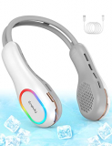 ENPULY Ventilador de Cuello Portátil, Ventilador Cuello USB con Cable de 80cm, Portable Neck Fan, Ventiladores de Cuello 3 Velocidades y 4 Luces, Blanco