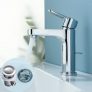 Grifo Lavabo, CECIPA Grifo Lavabo con Desagüe Pop Up Grifo Baño Cromado con Caño Altura 112 mm Grifo Monomando Lavabo de Latón Mezclador Lavabo Baño Frío-Calor Regulable