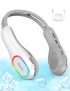 ENPULY Ventilador de Cuello Portátil, Ventilador Cuello USB con Cable de 80cm, Portable Neck Fan, Ventiladores de Cuello 3 Velocidades y 4 Luces, Blanco