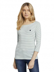 Tom Tailor 1024035 Camiseta de Rayas con Bordado de corazón, 26035-Zapatillas, Color Verde y Blanco, M para Mujer