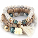 KATMAI pulsera de borla de estilo étnico pulseras de cuentas de madera elásticas bohemias para mujer conjunto de pulseras bohemias brazalete de hebra de cuentas encanto