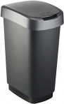 Rotho Twist – Cubo de Basura de 50 L con Tapa, Puede Ser Usado Como Tapa Abatible o con Bisagras, Plástico (PP) sin BPA, Negro/Gris Plateado, 50 L (40.1 x 29.8 x 60.2 cm)