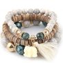 KATMAI pulsera de borla de estilo étnico pulseras de cuentas de madera elásticas bohemias para mujer conjunto de pulseras bohemias brazalete de hebra de cuentas encanto
