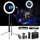 HQQNUO Aro de Luz,Aro de Luz con Tripode 10″,3 Colores 10 Brillos Regulables,Bluetooth Control Remoto,con Soporte Giratorio de Teléfono,para Youtube/Selfie/Maquillaje/TIK Tok