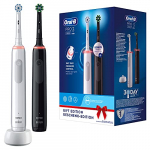 Oral-B Pro 3 3900 Cepillo de dientes eléctrico, paquete doble, con 3 modos de cepillado y control visual de presión de 360° para el cuidado dental. Diseñado por Braun, blanco/negro